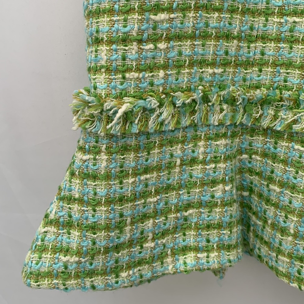 Worth Plaid Tweed Lime Green and Baby Blue Ruffle Mini Skirt Clueless Size 4 - Picture 6 of 10